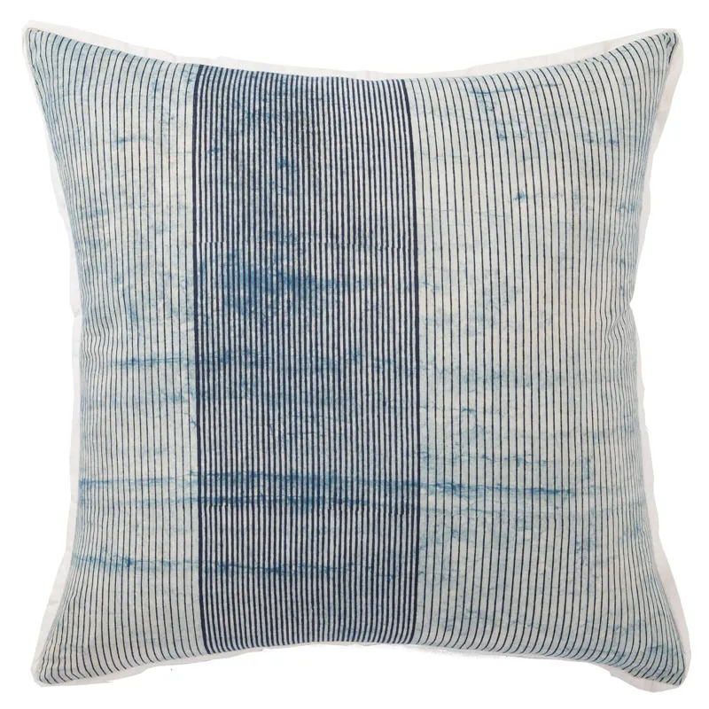 Revolve Alicia Handmade Stripe Blue/ White Poly Throw Pillow 22 inch