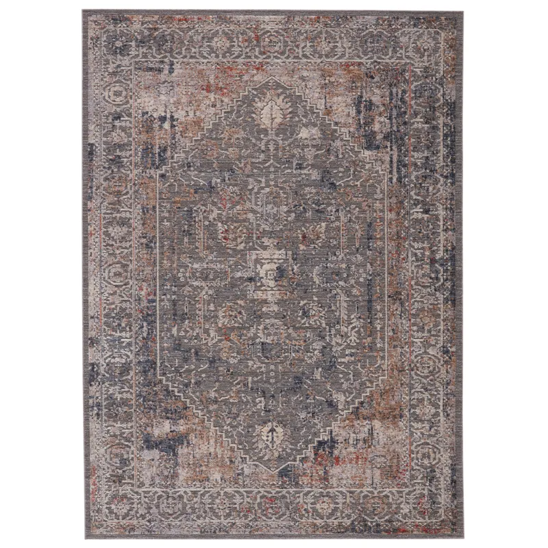 Raveen Valle Medallion Gray/ Cream Area Rug (5'X7'6")