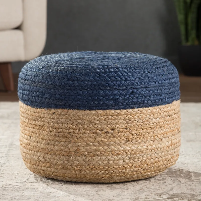 Saba Oliana Ombre Blue/ Beige Cylinder Pouf