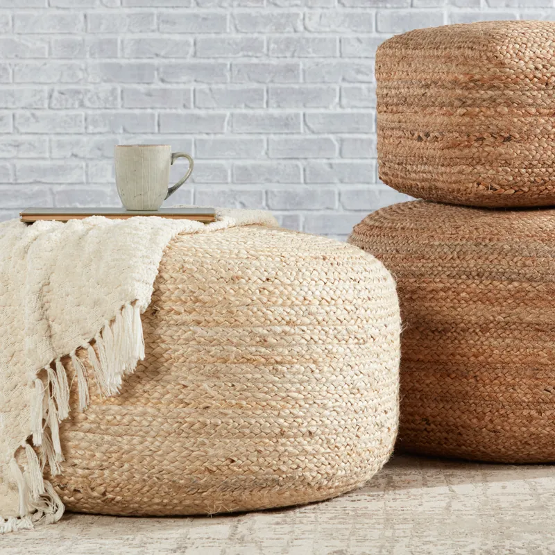 Saba Mesa Solid White Cylinder Pouf