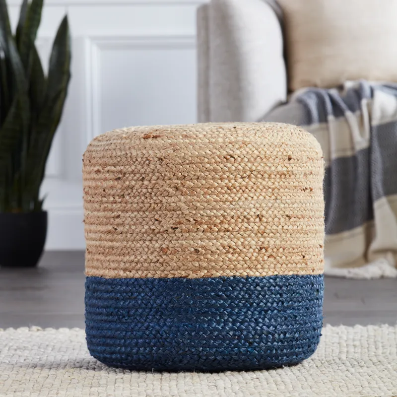 Saba Oliana Ombre Blue/ Beige Cylinder Pouf