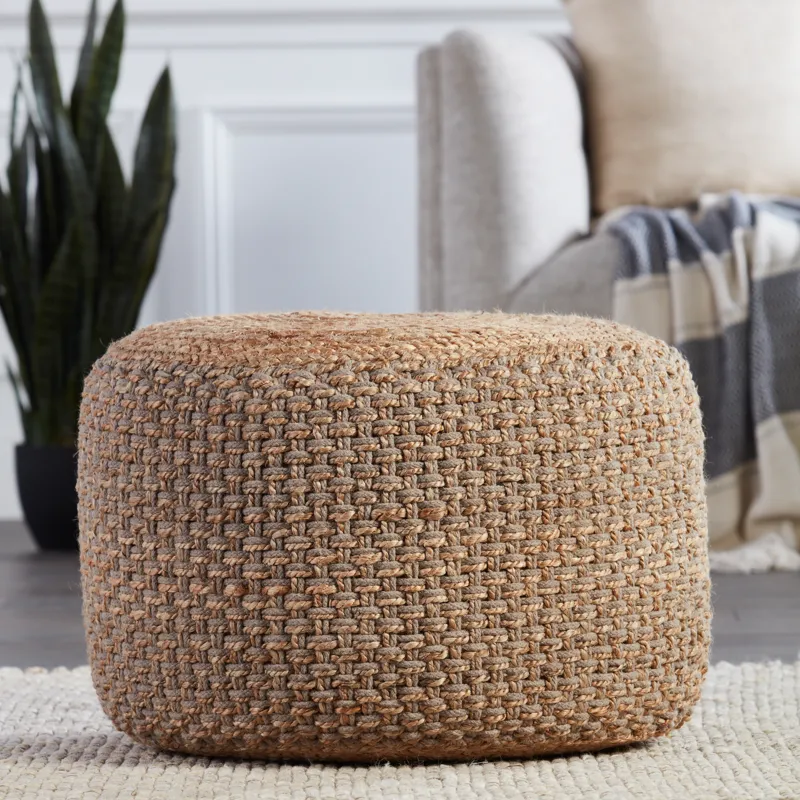 Saba Kealani Trellis Gray/ Beige Cylinder Pouf
