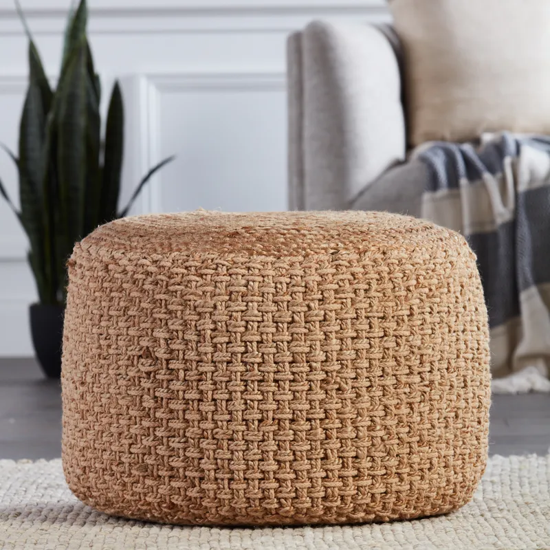 Saba Kealani Trellis Beige Cylinder Pouf
