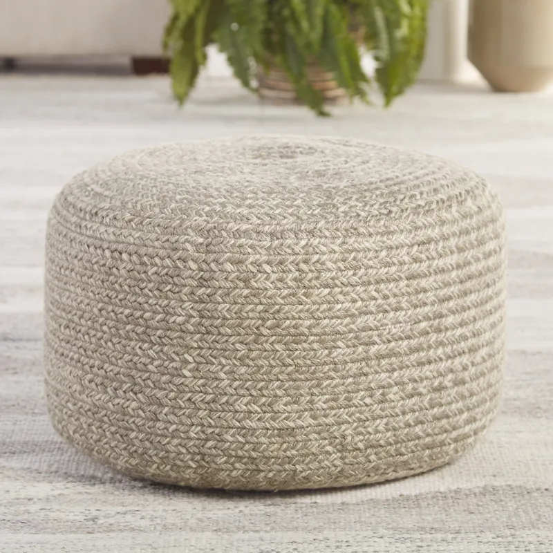 Saba Solar Vibe by  Santa Rosa Indoor/ Outdoor Solid Gray/ Cream Cylinder Pouf