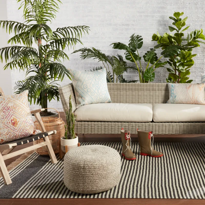 Saba Solar Vibe by  Santa Rosa Indoor/ Outdoor Solid Gray/ Cream Cylinder Pouf