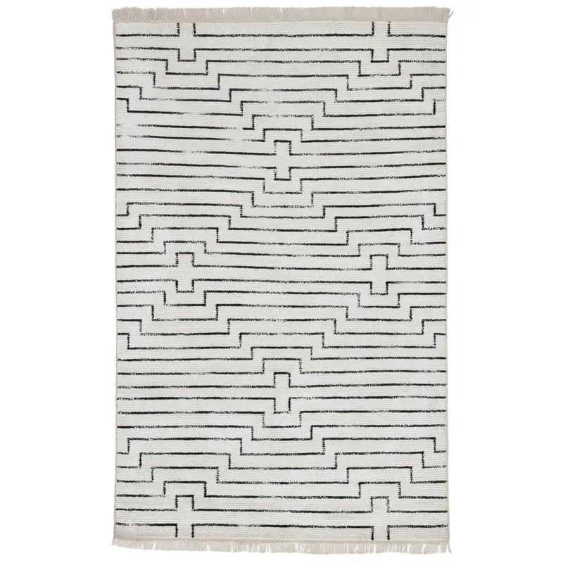 Satellite Alloy Handmade Geometric White/ Black Area Rug (5'X8')