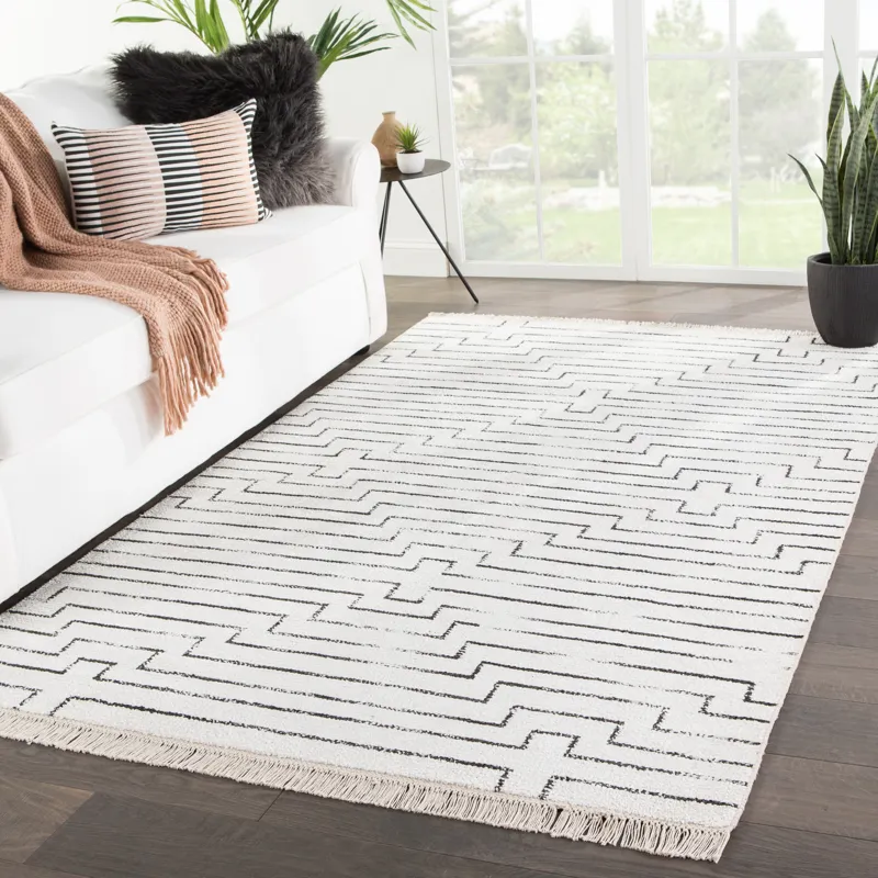 Satellite Alloy Handmade Geometric White/ Black Area Rug (5'X8')