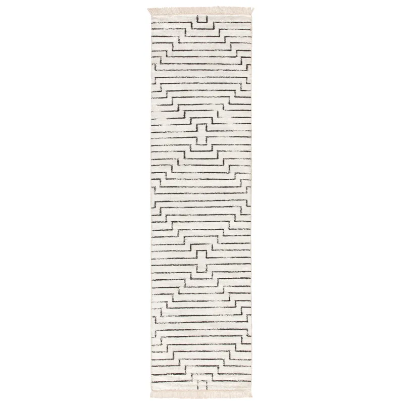 Satellite Alloy Handmade Geometric White/ Black Runner Rug (2'6"X10')