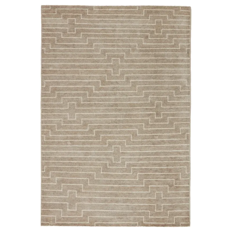 Satellite Alloy Handmade Striped Light Taupe/ White Area Rug (5'X8')