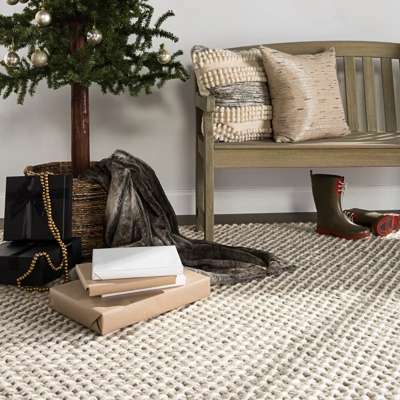 Scandinavia Dula Alta Handmade Solid Gray/ White Area Rug (8'X10')