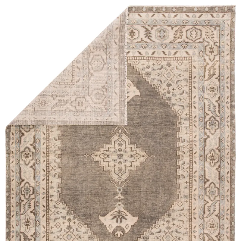 Salinas Farwell Hand-Knotted Medallion Blue/ Ivory Runner Rug (3'X12')