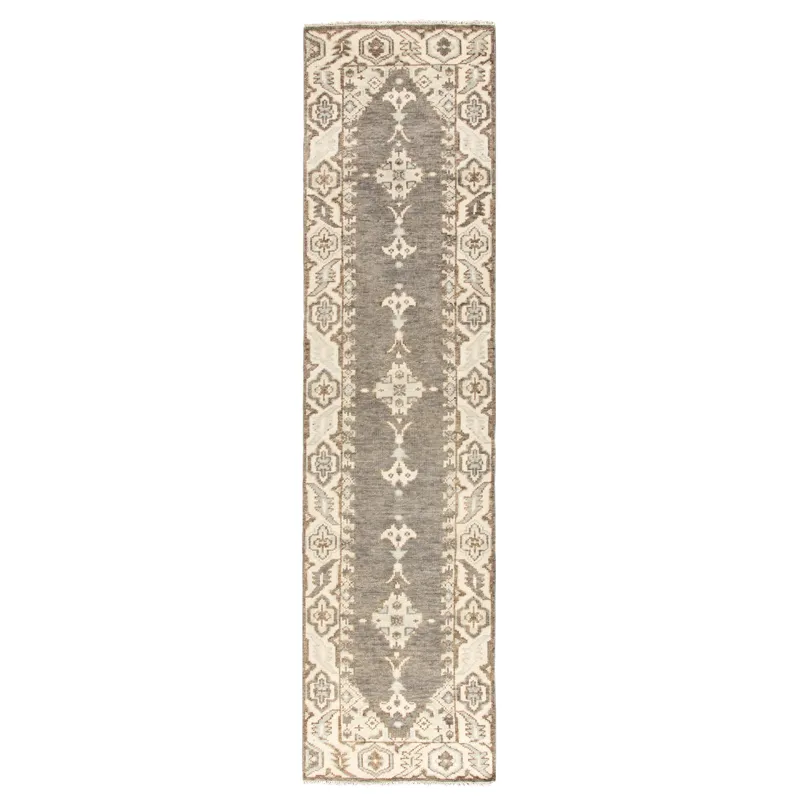 Salinas Farwell Hand-Knotted Medallion Blue/ Ivory Runner Rug (3'X12')