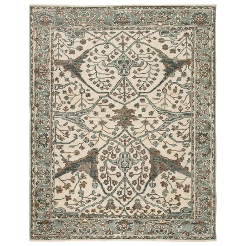 Salinas Slayton Hand-Knotted Medallion Ivory/ Light Teal Area Rug (8'6"X11'6")