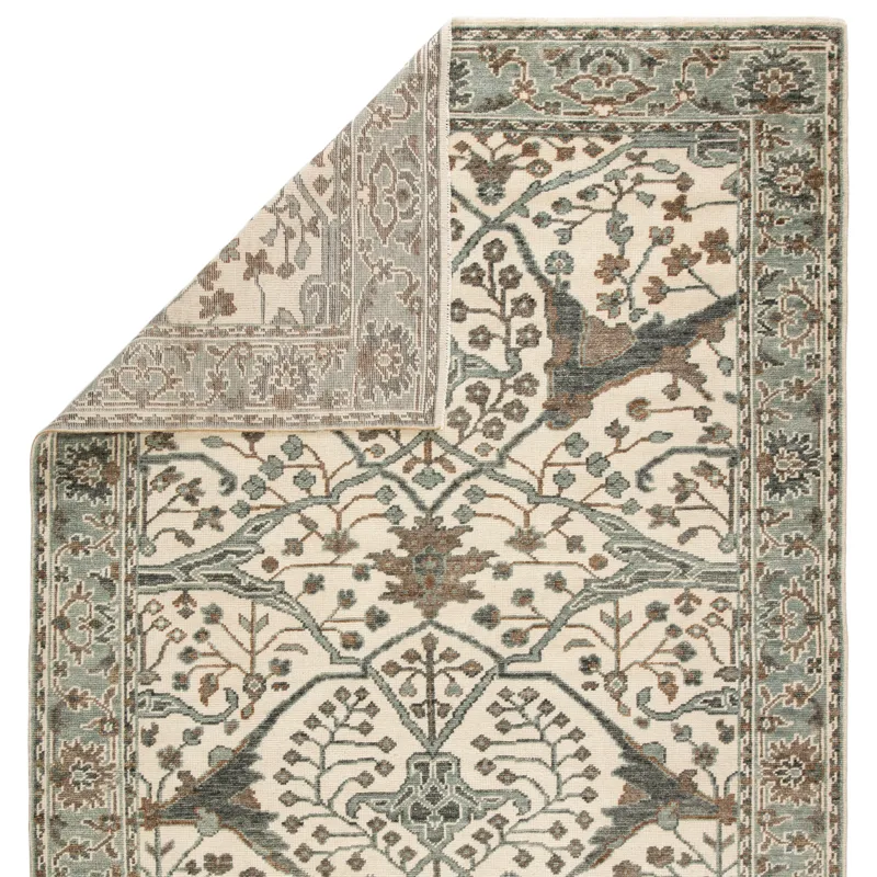 Salinas Slayton Hand-Knotted Medallion Ivory/ Light Teal Runner Rug (3'X12')