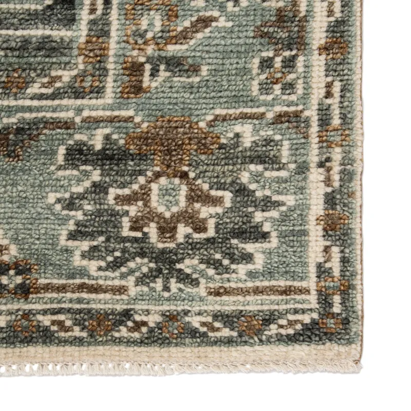 Salinas Slayton Hand-Knotted Medallion Ivory/ Light Teal Runner Rug (3'X12')
