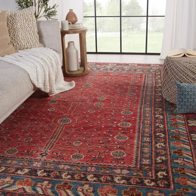 Salinas Donte Hand-Knotted Oriental Red/ Blue Area Rug (10'X14')