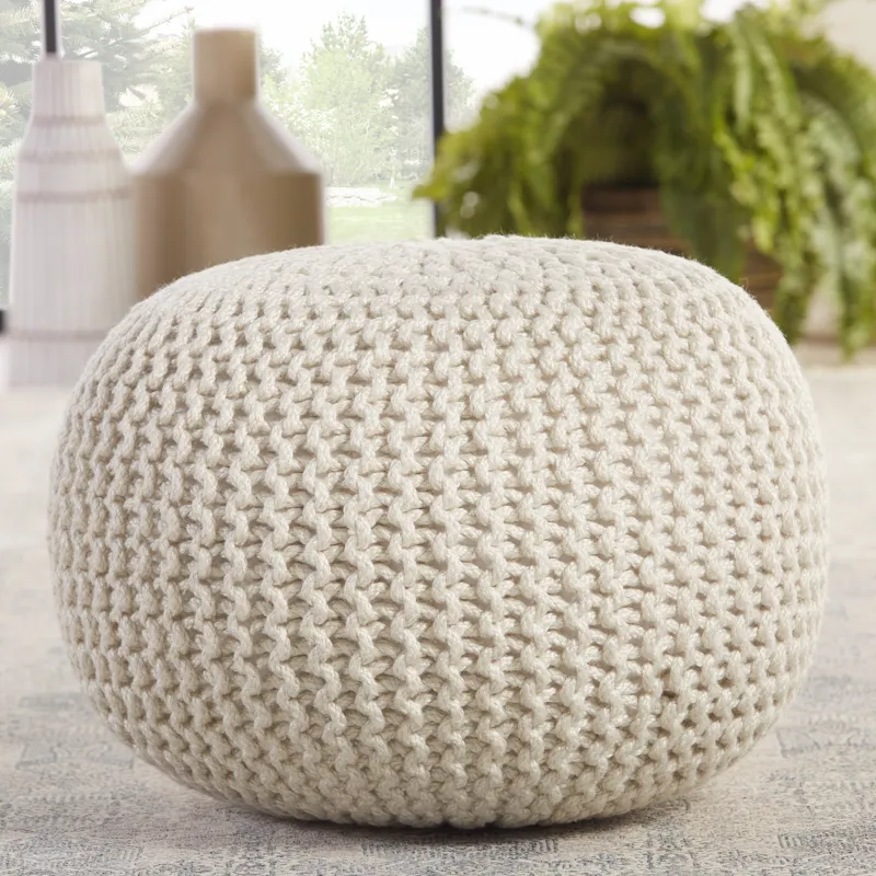 Spectrum Rays Asilah Indoor/ Outdoor Solid White Cylinder Pouf