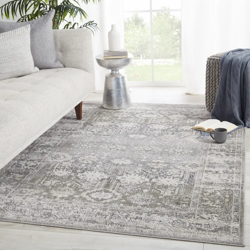 Sinclaire Vibe by  Valente Oriental Gray/ White Area Rug (5'X7'6")