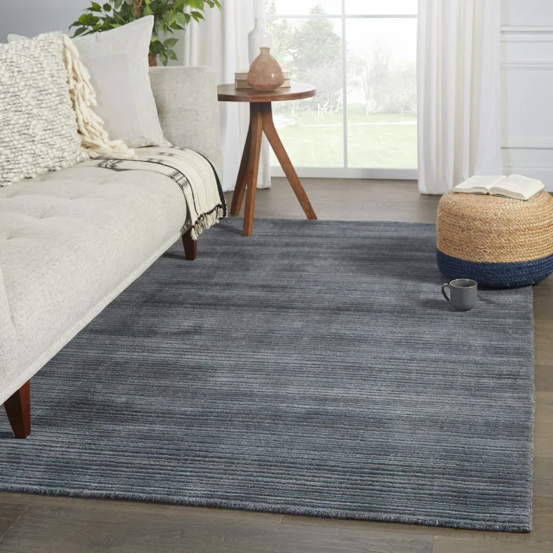 Second Sunset Gradient Handwoven Solid Dark Blue/ Gray Area Rug (10'X14')