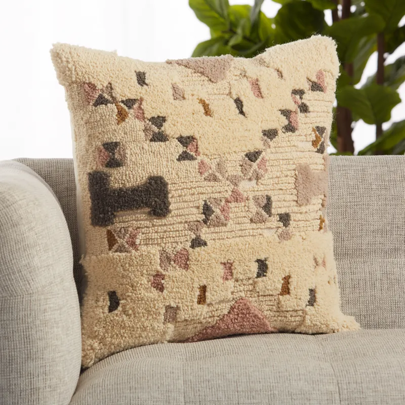 Soul Trek Vibe by  Meja Cream/ Light Pink Tribal Polyester Throw Pillow 22 inch