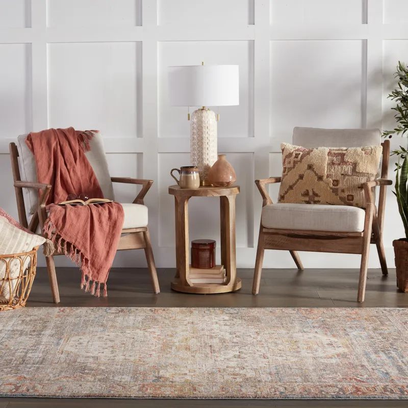 Soul Trek Vibe by  Kezia Cream/ Light Pink Tribal Polyester Lumbar Pillow 16X24