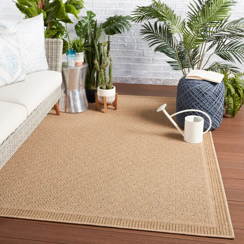 Tahiti Vibe by  Maeva Indoor/ Outdoor Border Beige Area Rug (10'X14')