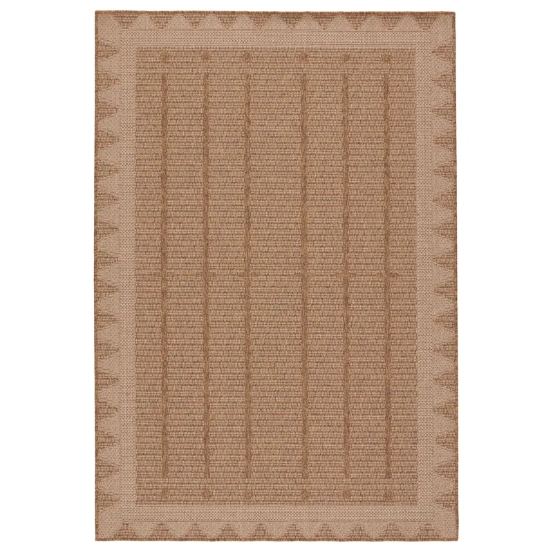 Tahiti Vibe by  Akamai Indoor/ Outdoor Border Beige/ Light Brown Runner Rug (2'6"X8')