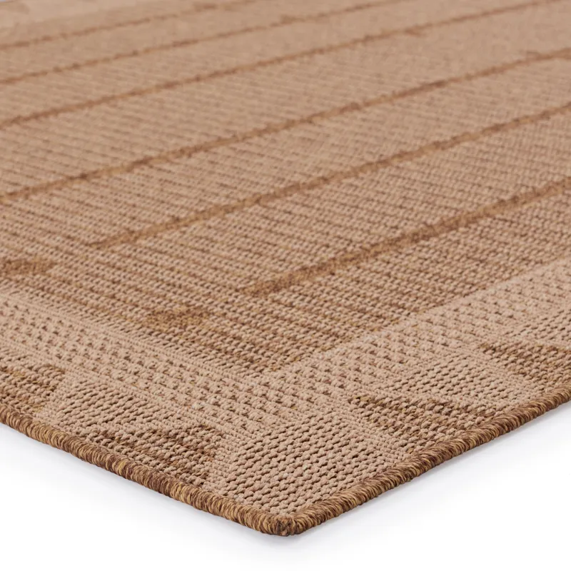 Tahiti Vibe by  Akamai Indoor/ Outdoor Border Beige/ Light Brown Runner Rug (2'6"X8')