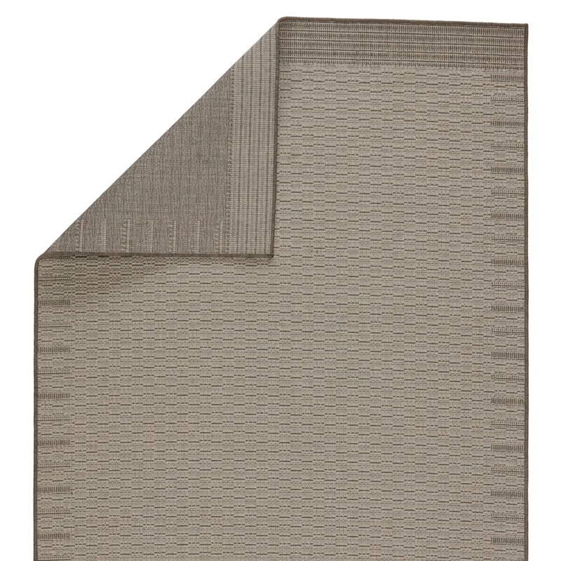 Tahiti Vibe by  Poerava Indoor/ Outdoor Border Gray/ Taupe Area Rug (5'3"X7'6")