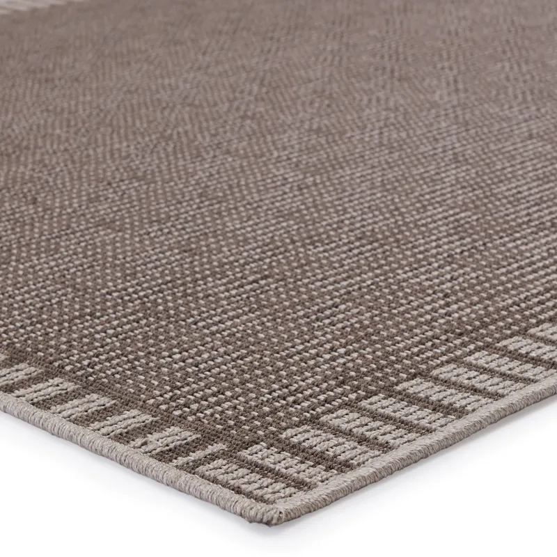 Tahiti Vibe by  Iti Indoor/ Outdoor Border Taupe/ Gray Area Rug (9'X12')