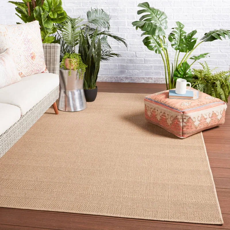 Tahiti Vibe by  Avae Indoor/ Outdoor Striped Beige/ Light Brown Area Rug (8'X10')