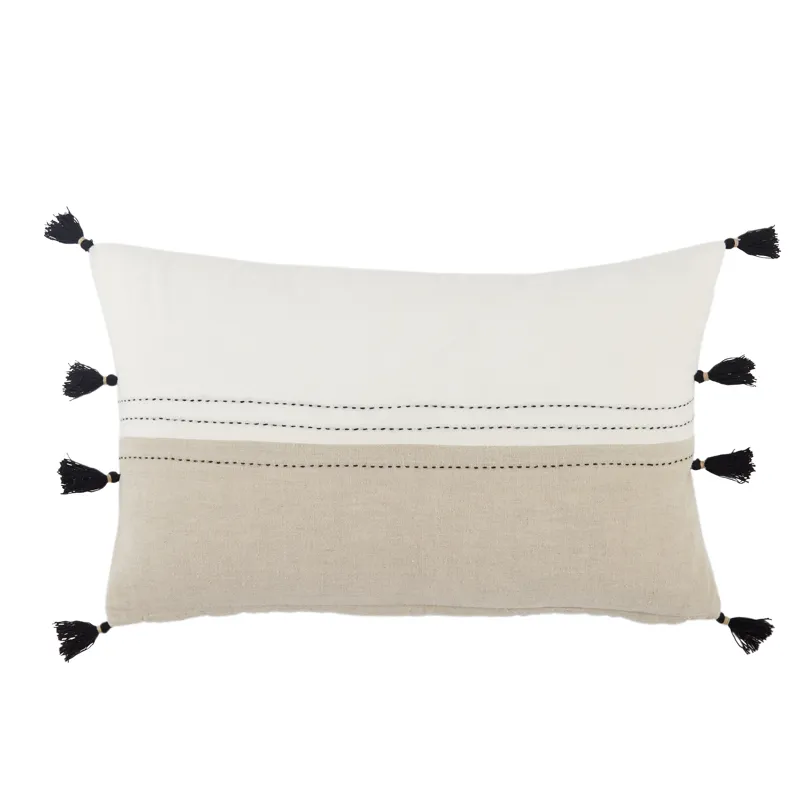 Taiga Yamanik Stripes White/ Beige Down Lumbar Pillow
