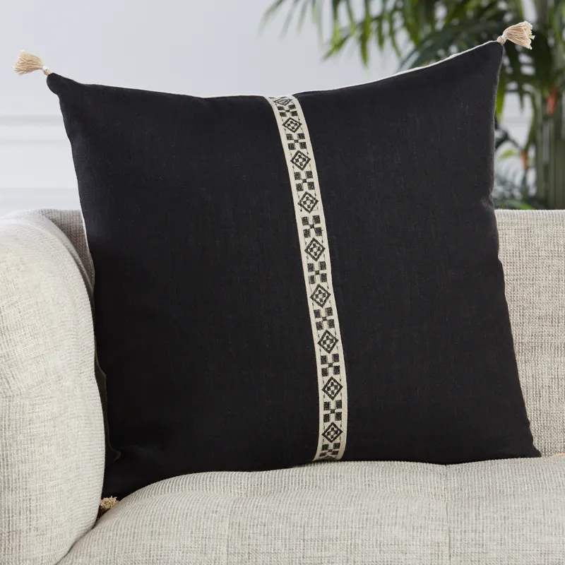 Taiga Loma Tribal Black/ Ivory Down Throw Pillow 22 inch
