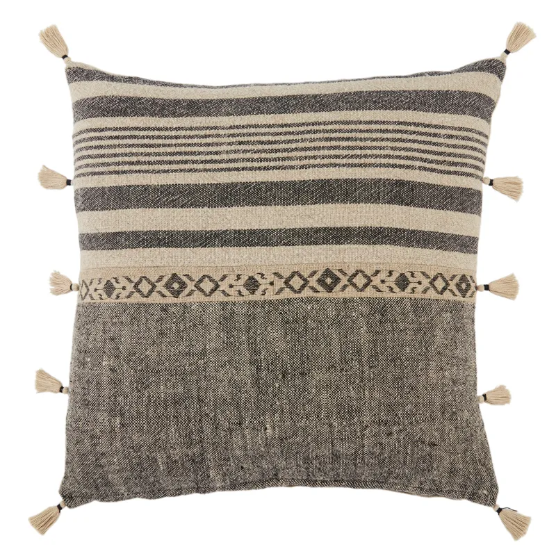 Taiga Ikal Stripes Beige/ Dark Gray Down Throw Pillow 18 inch
