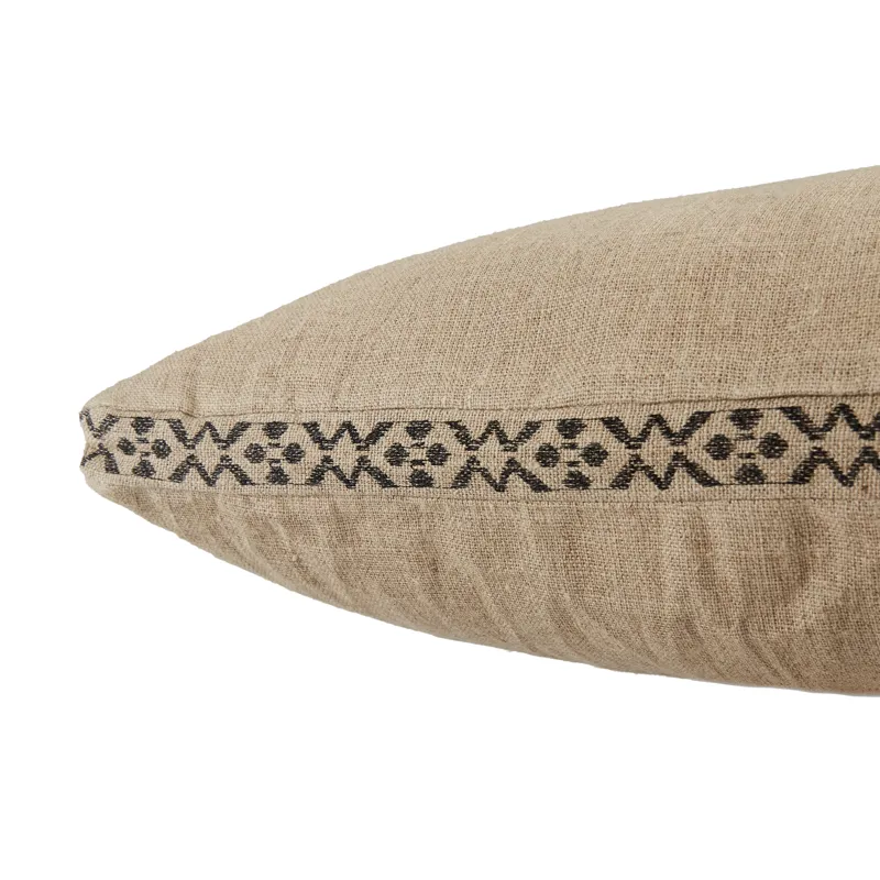 Taiga Seti Border Beige/ Dark Gray Down Throw Pillow 24 inch