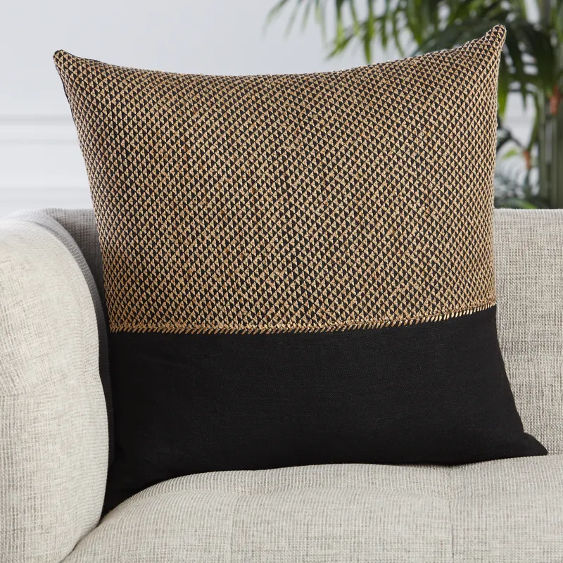 Taiga Sila Geometric Light Tan/ Black Down Throw Pillow 22 inch