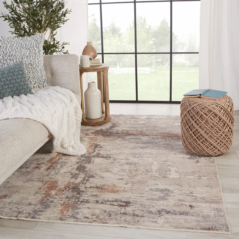 Terra Vibe by  Heath Abstract Gray/ Red Area Rug (5'3"X7'10")