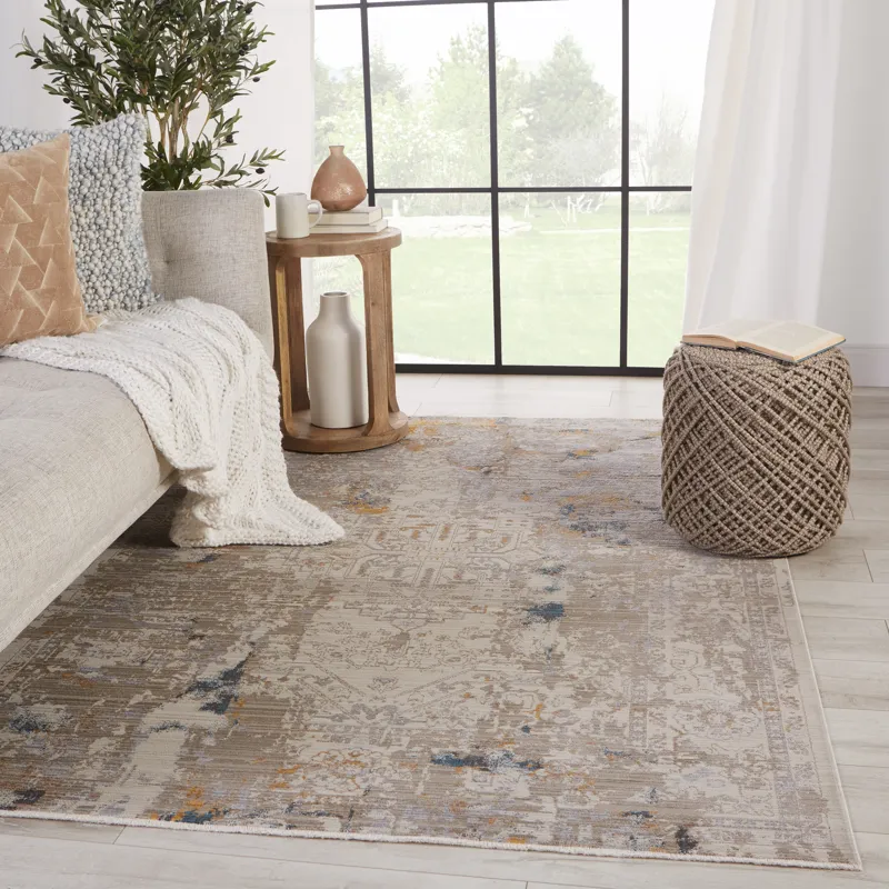 Tunderra Vibe by  Hammon Abstract Gray/ Gold Area Rug (7'10"X10'10")