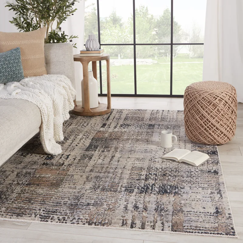Tunderra Vibe by  Damek Abstract Gray/ Taupe Area Rug (5'3"X7'6")