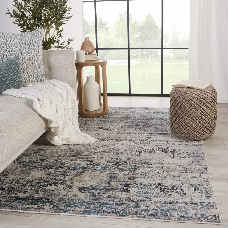 Tunderra Vibe by  Halston Abstract Gray/ Blue Area Rug (8'10"X12'7")