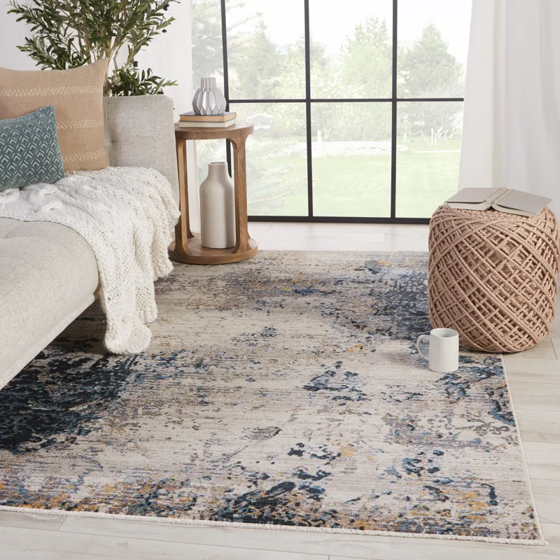 Tunderra Vibe by  Terrior Abstract Blue/ Gold Area Rug (5'3"X7'6")