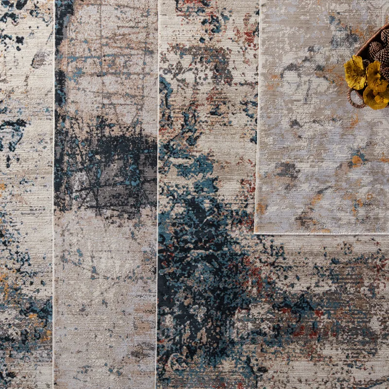 Tunderra Vibe by  Terrior Abstract Blue/ Gold Area Rug (5'3"X7'6")