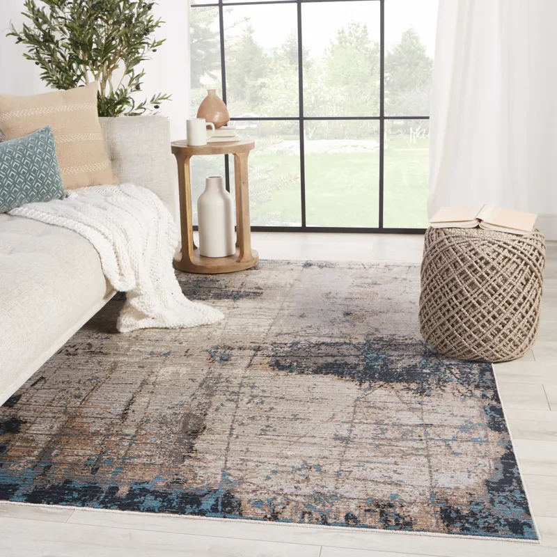Tunderra Vibe by  Sana Abstract Gray/ Blue Area Rug (8'10"X12'7")