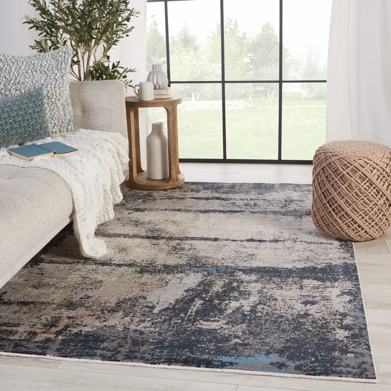 Tunderra Vibe by  Trevena Abstract Blue/ Gray Area Rug (5'3"X7'6")