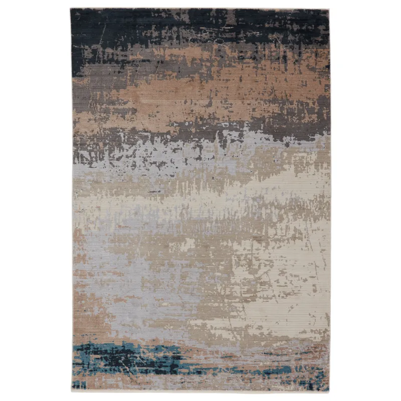 Tunderra Vibe by  Wystan Abstract Gray/ Blue Area Rug (5'3"X7'6")
