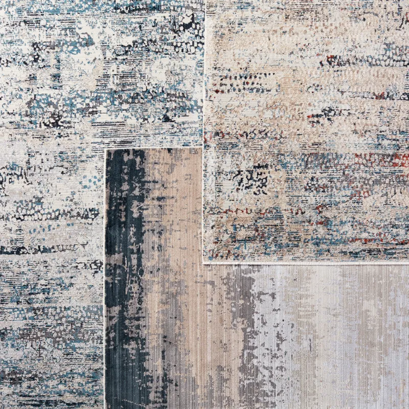 Tunderra Vibe by  Wystan Abstract Gray/ Blue Area Rug (5'3"X7'6")