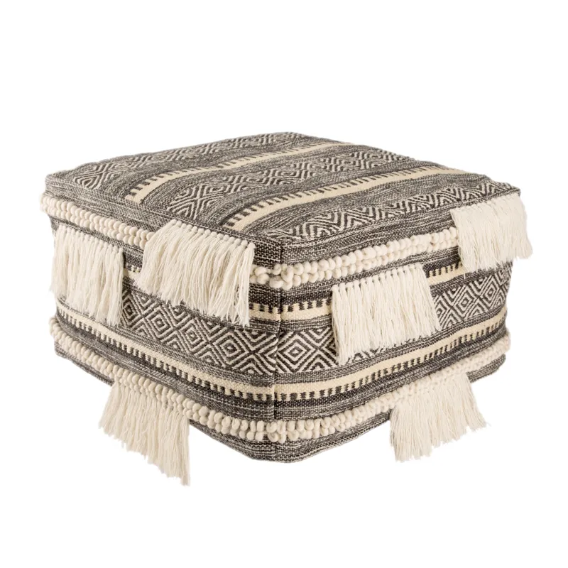 Ultra By Nikki Chu Nikki Chu by  Bahri Tribal Dark Gray/ Ivory Cube Pouf