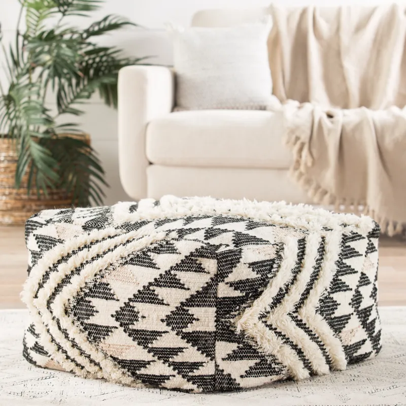 Ultra By Nikki Chu Nikki Chu by  Nomadic Chevron Cream/ Black Cuboid Pouf
