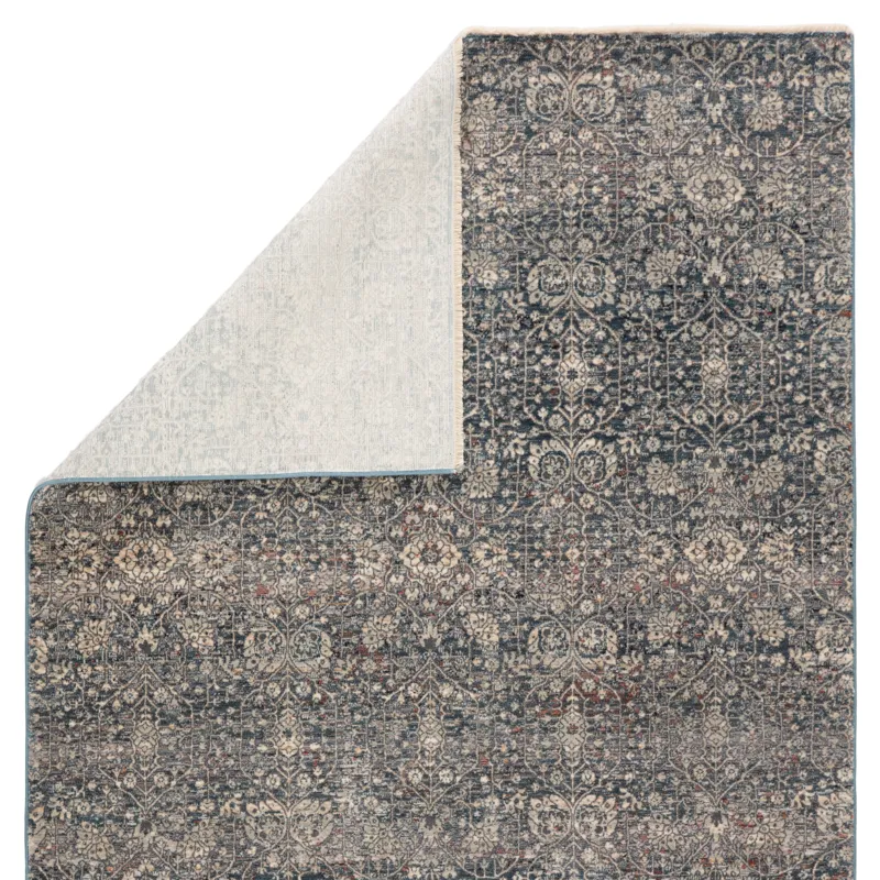 Valentia Torryn Damask Gray/ Blue Runner Rug (2'5"X10')