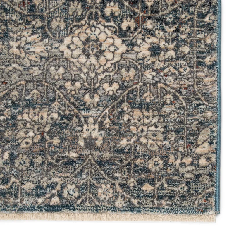 Valentia Torryn Damask Gray/ Blue Runner Rug (2'5"X10')
